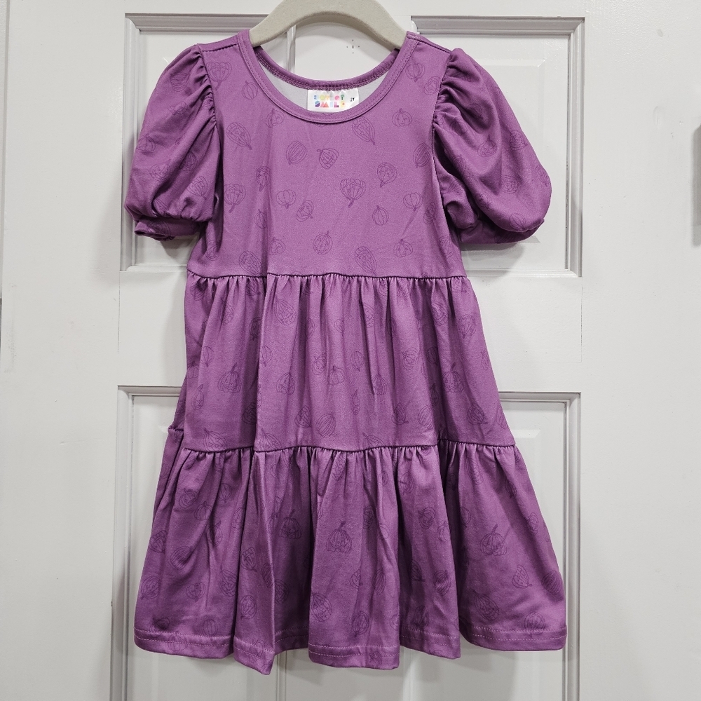 🎃 Dot Dot Smile Purple Pumpkin Tiered Twirl Dress 2T Halloween Puff Sleeve